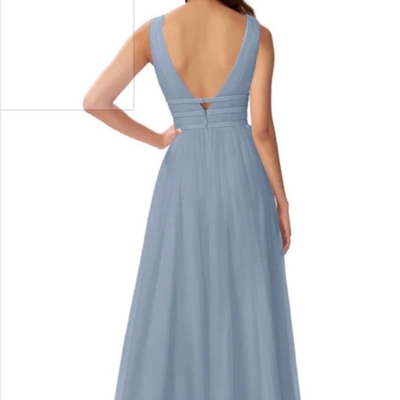 Azazie Dusty Blue Long Tulle Bridesmaid Dress - Picture 2 of 4